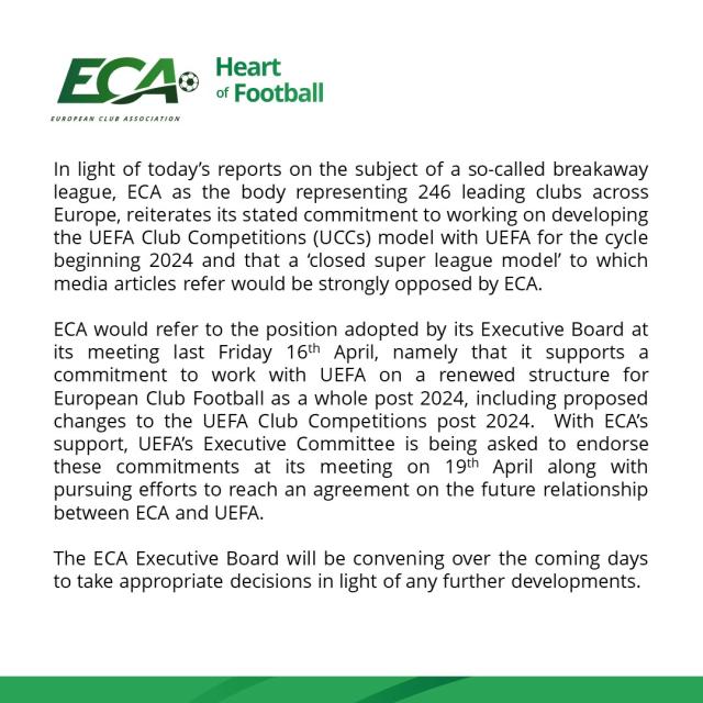 “欧超”激起极大民愤 欧洲俱乐部协会反对豪门造反