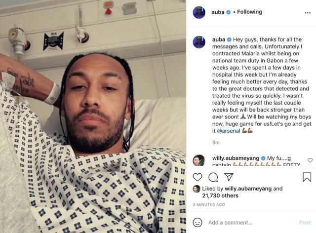 Leyu-奥巴梅扬疟疾住院 枪手大将上月回国家队时染病